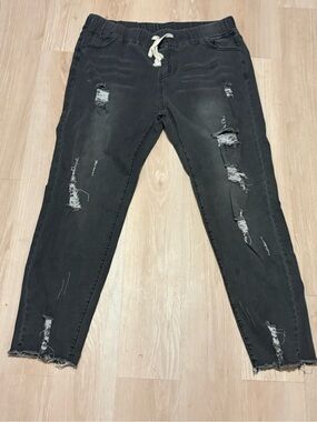 Women’s Distressed Black Drawstring Jeans